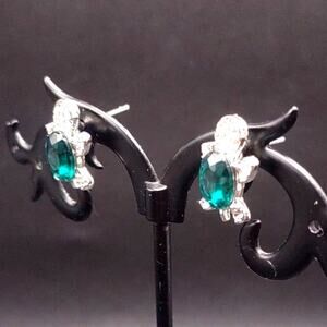 Dainty 925 Silver Sea Turtle Earrings W/ CZ Green Emerald Women's Birthday Gift